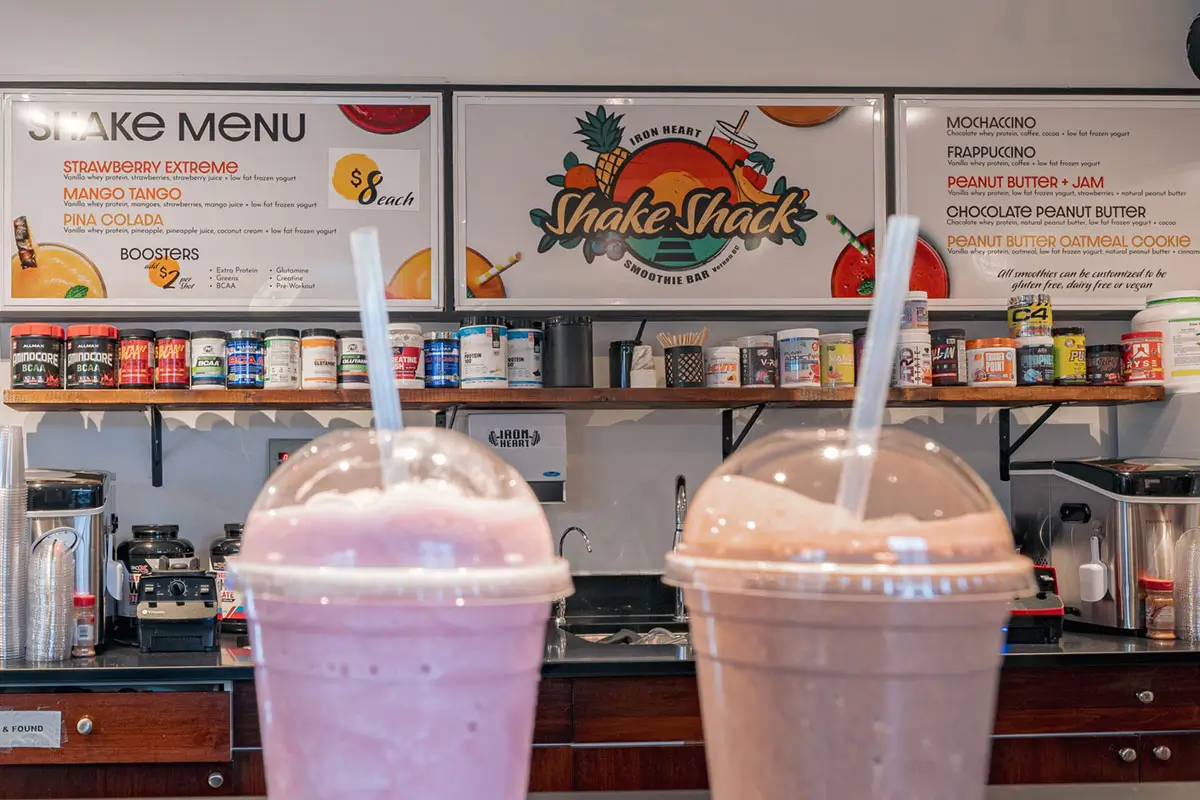IRONHEART Shakes on counter for pickup with signs